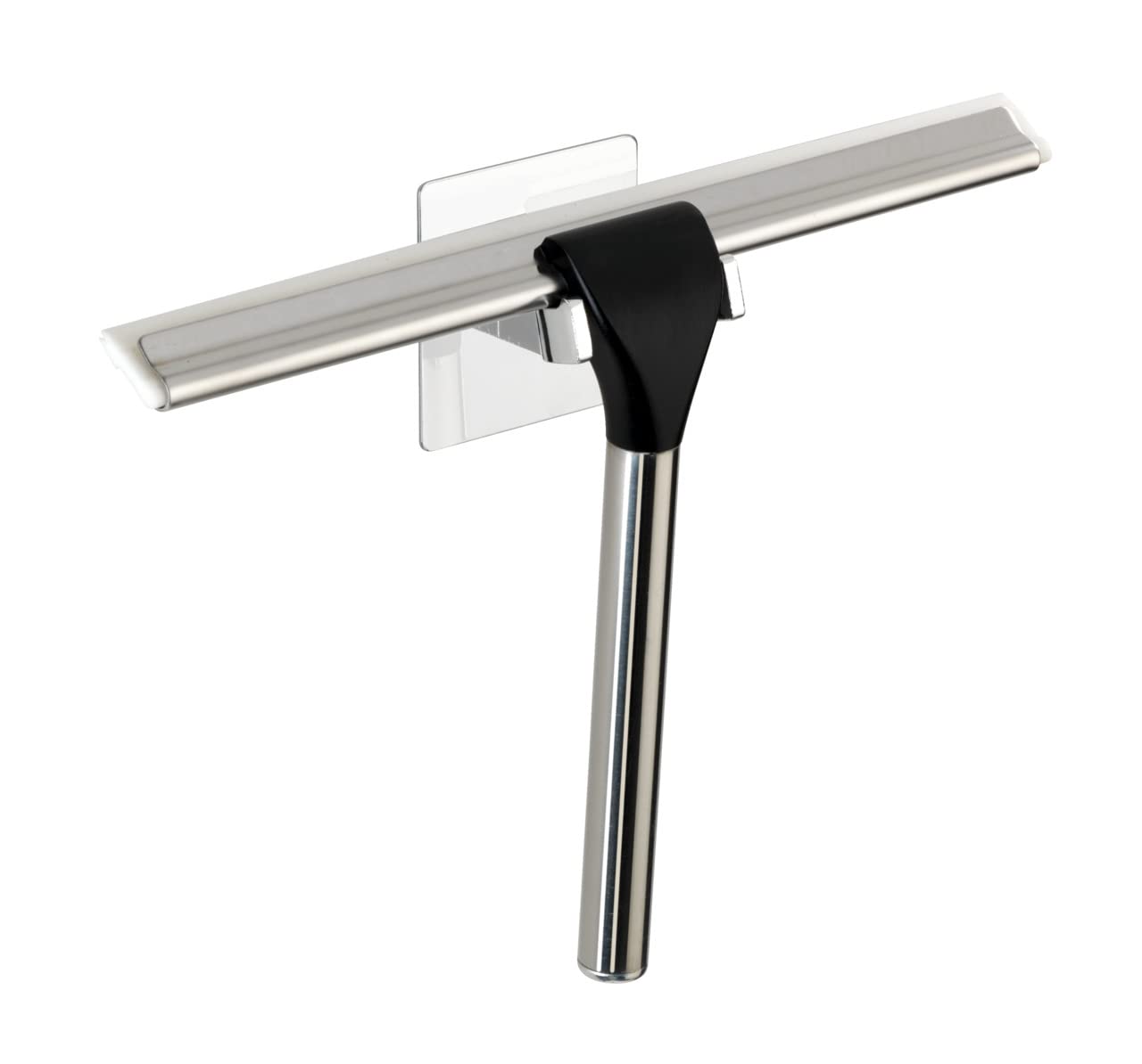 Wenko Turbo-Loc® Quadro Stainless Steel Shower Squeegee - No Drill Bathroom Window Cleaner, Rustproof Chrome Finish (23 x 17.5 x 5 cm) - Perfect for Glass Doors, Tiles & Mirrors