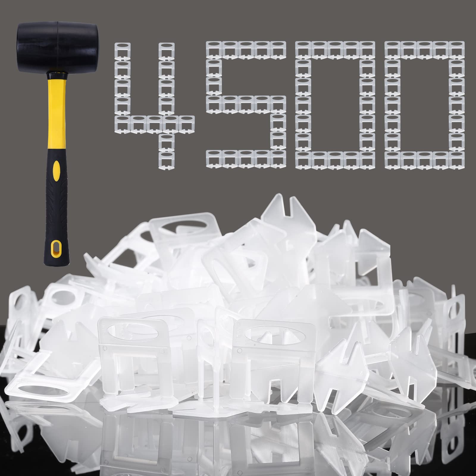 4500-Piece 1/16 Inch Tile Leveling System Clips with Rubber Mallet - Professional Tile Spacers for Ceramic & Stone Installation - Perfect for Bathroom, Kitchen & Floor Tiling Projects