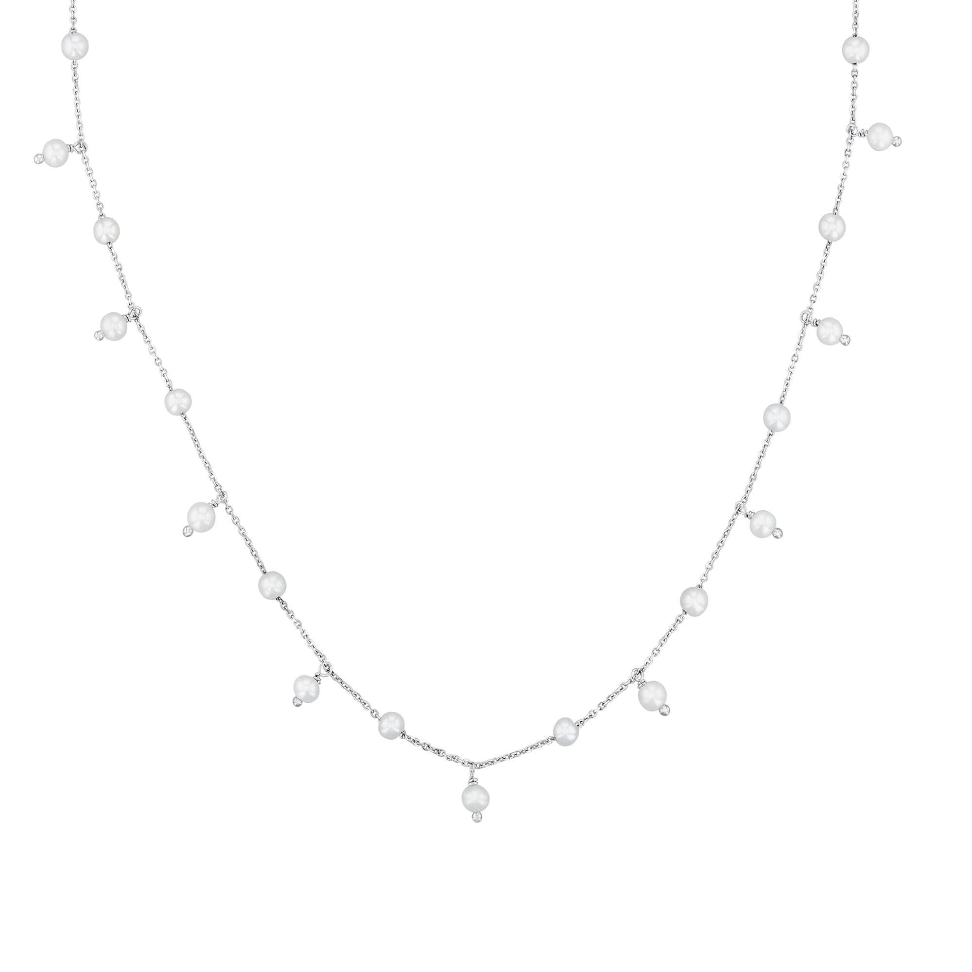 Freshwater Cultured Pearl Sterling Silver Station Necklace - Elegant Jewelry for Women, Perfect for Weddings, Parties & Everyday Wear