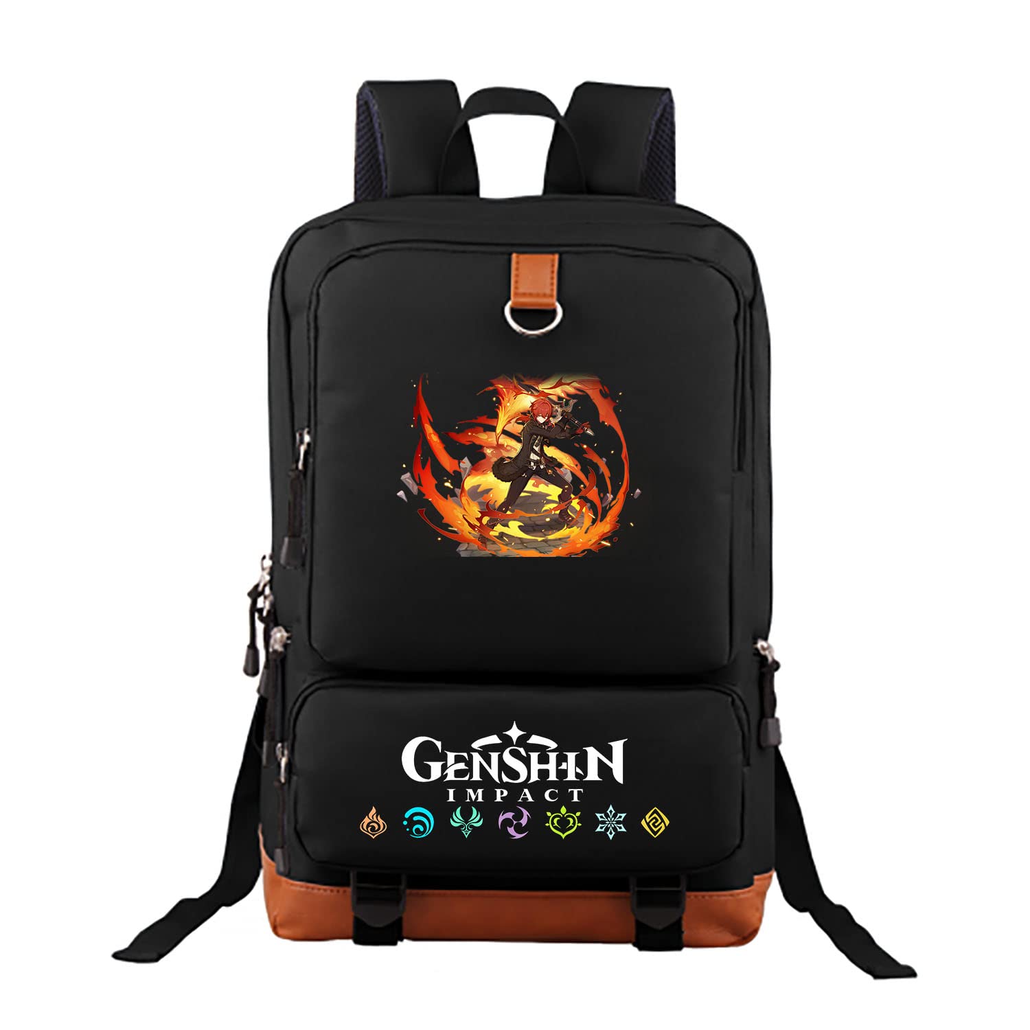 NAGEY Genshin Impact Backpack - Official Diluc Character Design Travel Backpack for Outdoor Sports, School & Cosplay | Durable Unisex Backpack for Men, Women, Boys & Girls | Perfect for Gaming Conventions, Anime Events & Daily Use