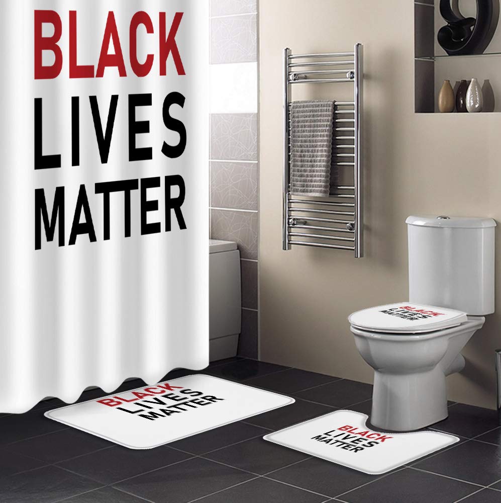 Black Lives Matter Bathroom Set - 4 Piece Non-Slip Shower Curtain with Matching Rugs, Toilet Lid Cover & Waterproof Bath Mat for Tub - Perfect for Bathroom Decor & Anti-Slip Safety