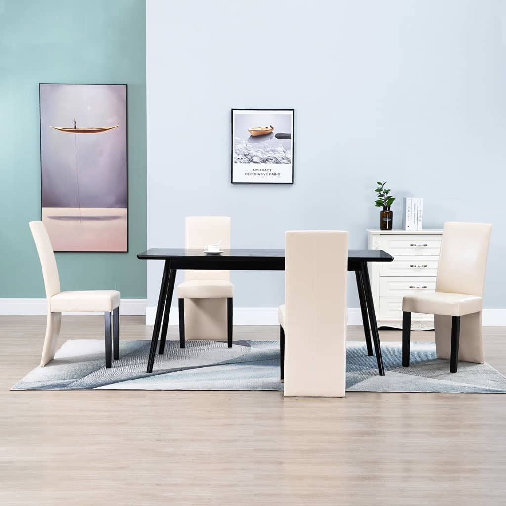 4-Piece Cream Faux Leather Dining Chairs Set for Bedroom, Kitchen & Restaurant - Modern Comfortable Seating for Home Decor & Commercial Use
