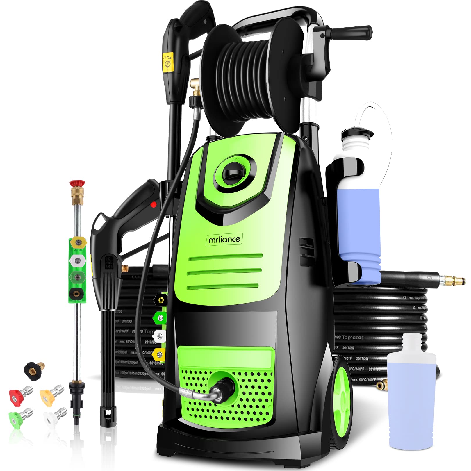 Mrliance 1800W Electric Pressure Washer - 1.8GPM High Power Pressure Cleaner with 5 Nozzles & Hose Reel | Perfect for Patio, Deck, Driveway, Fence, Car, and Outdoor Cleaning
