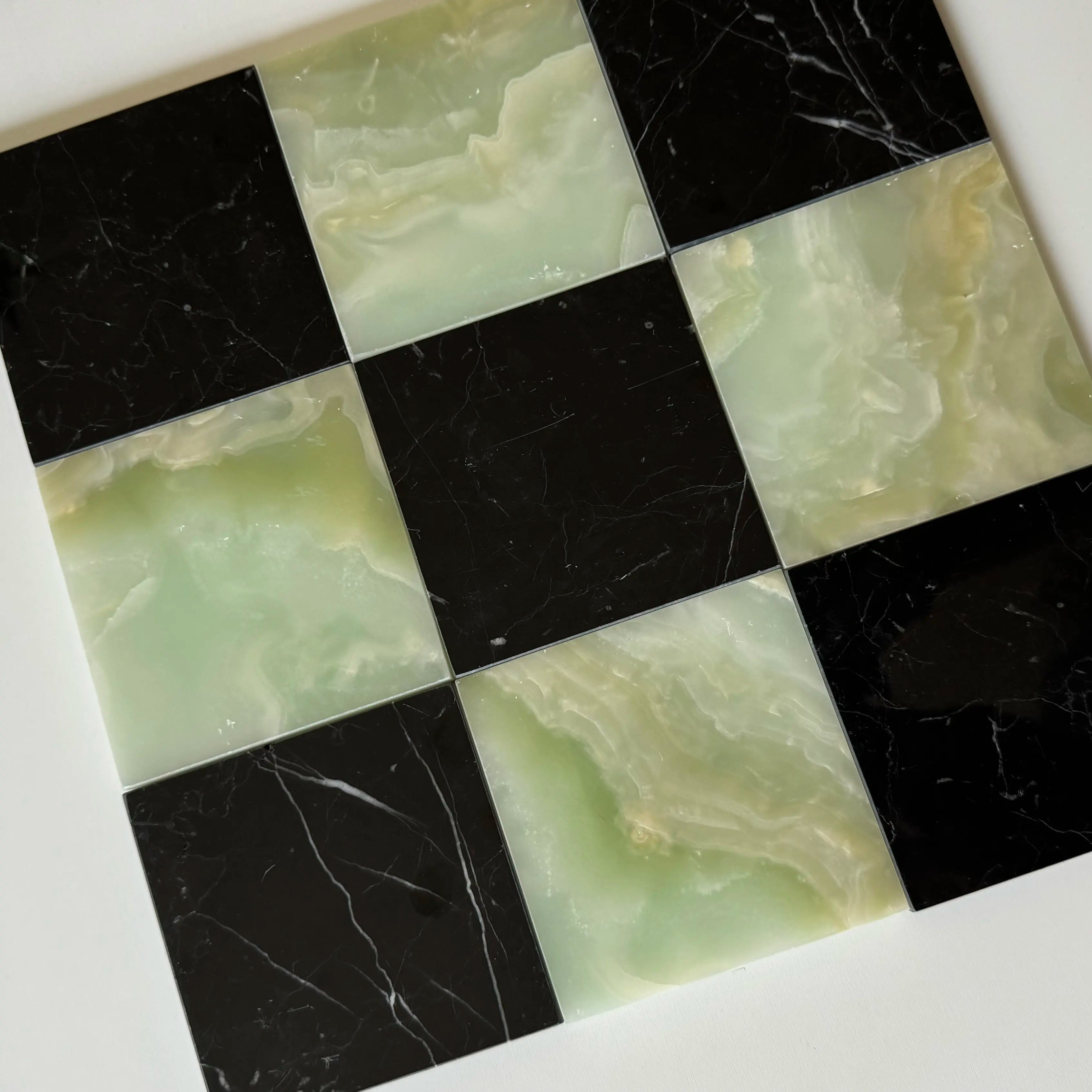 Premium Green Onyx and Nero Marquina Checkerboard Tiles - Polished or Honed Finish for Kitchen Backsplash, Bathroom Flooring, and Commercial Spaces