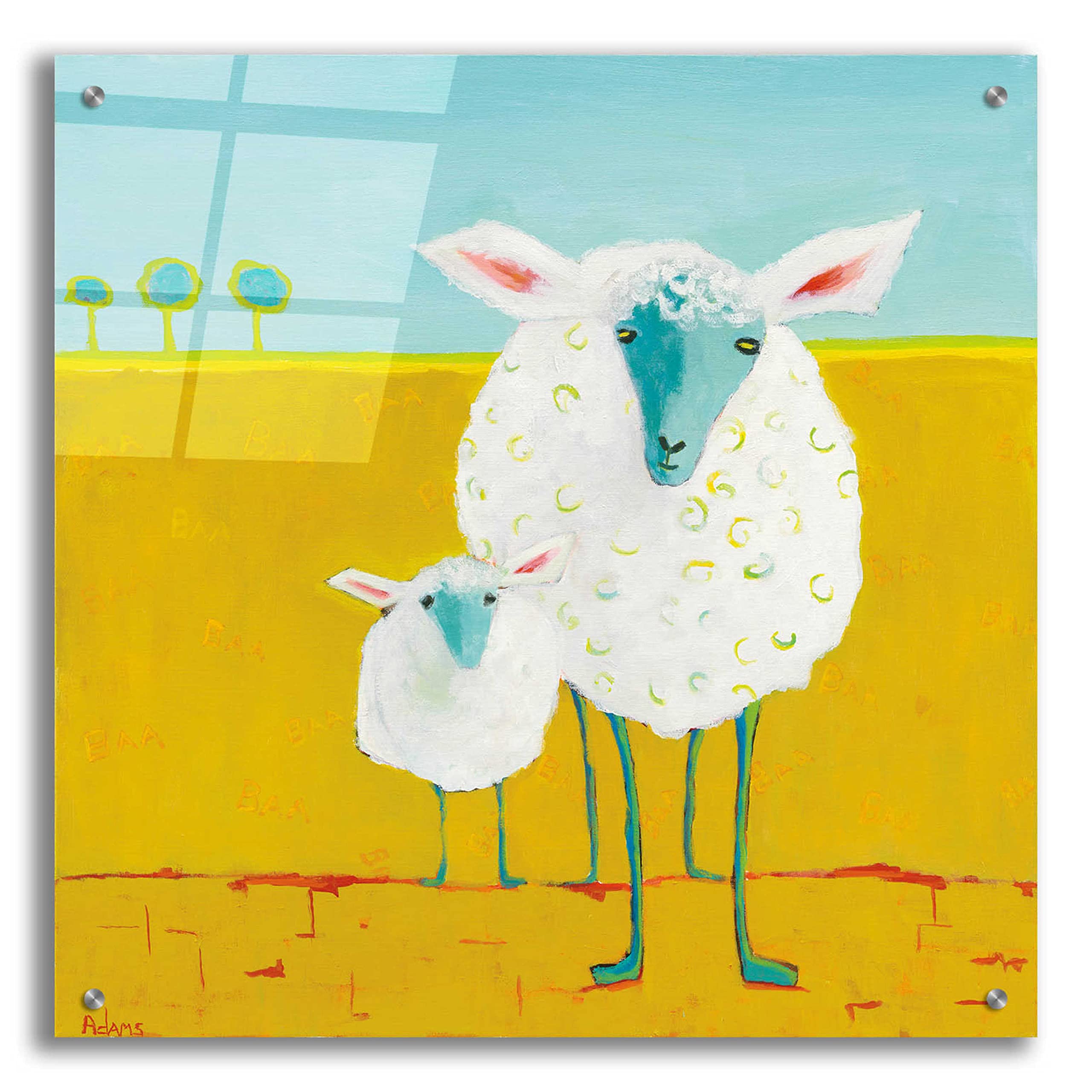 Phyllis Adams 'Mama and Baby Sheep' Acrylic Glass Wall Art - 24x24 Inch Modern Farmhouse Decor - Perfect for Nursery, Living Room or Bedroom