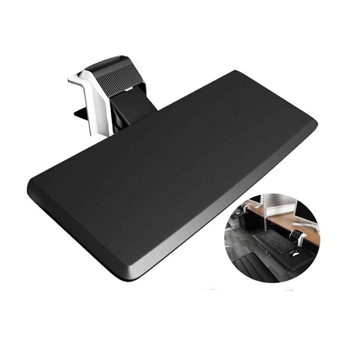 Ergonomic Under Desk Keyboard Tray - Adjustable Tilt PC Keyboard Shelf with Drawer Support for Office & Home Workspace | Space-Saving Computer Keypad Platform Mount for Desktops & Workstations