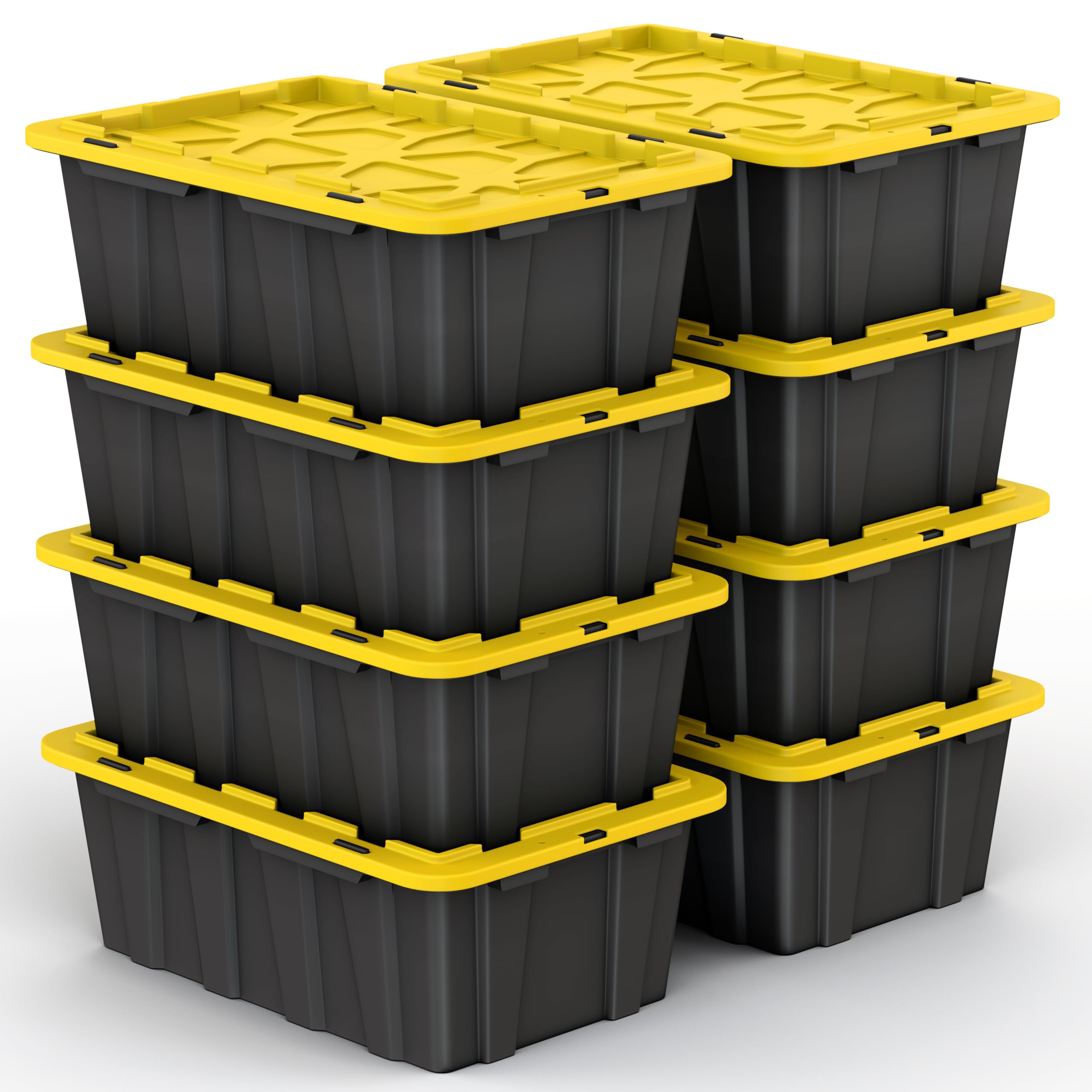 8-Pack Medium 12-Gallon Plastic Storage Bins with Secure Latching Lids - Stackable, Durable Clear Organizing Containers with Built-in Handles (Black & Yellow) - Perfect for Home, Garage, Office & Toy Organization