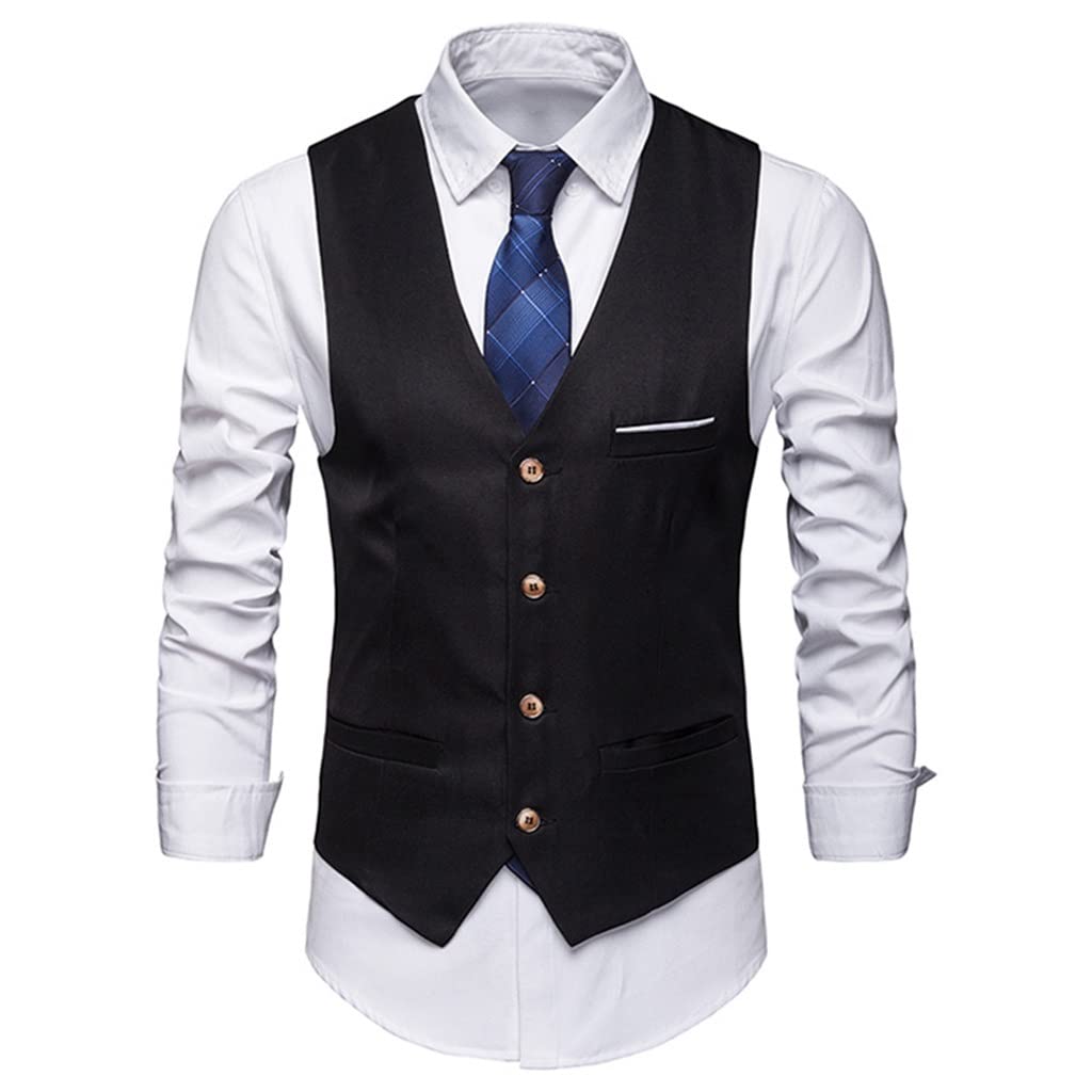 Slim Fit Men's Dress Vest - 5X-Large Formal Waistcoat for Business & Casual Wear | Breathable Sleeveless Gilet for Weddings, Office & Special Occasions (Color: A)