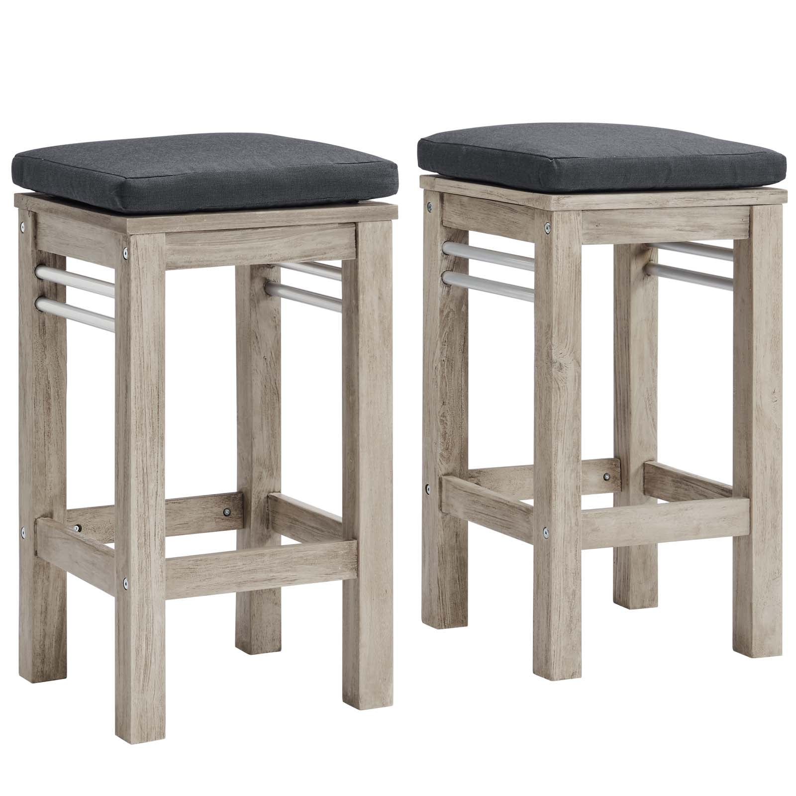 Premium Acacia Wood Bar Stool Set of 2 - Rustic Outdoor Patio Stools for Kitchen Island, Backyard, Deck & Garden - Weather-Resistant & Durable Bar Height Stools