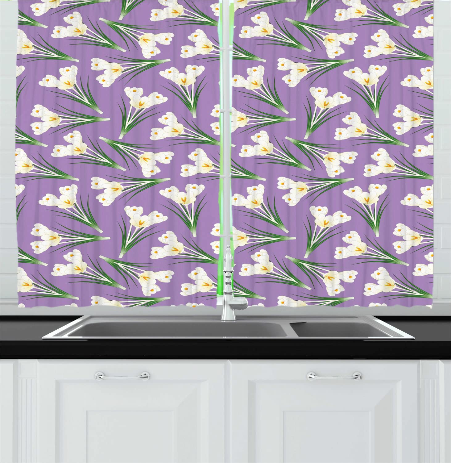 Ambesonne Floral Long Kitchen Curtains - 55