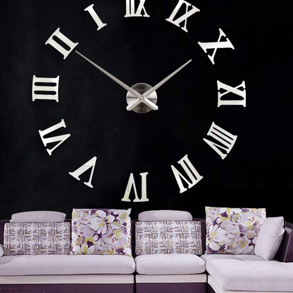 Modern DIY Large Wall Clock - 3D Roman Numerals Decal Sticker for Home & Office - Removable Decorative Wall Watch for Living Room, Bedroom, Kitchen | Perfect for Home Decor, Gifts & Interior Design