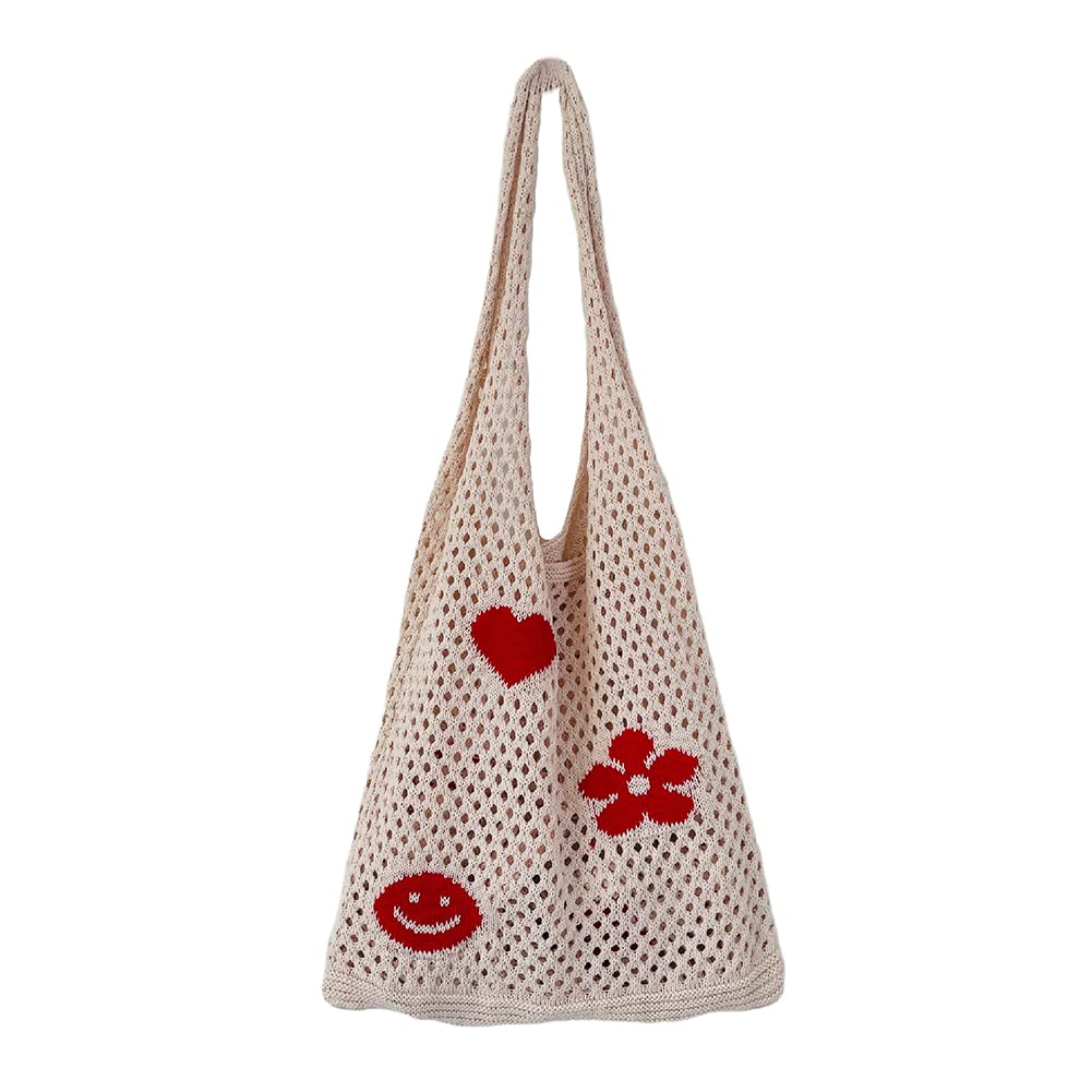 Crochet Tote Bag for Women - Stylish Knitted Shoulder Purse, Aesthetic Mesh Hollow Flower Woven Beach Handbag | Perfect for Shopping, Beach Outings & Summer Fashion Accessories