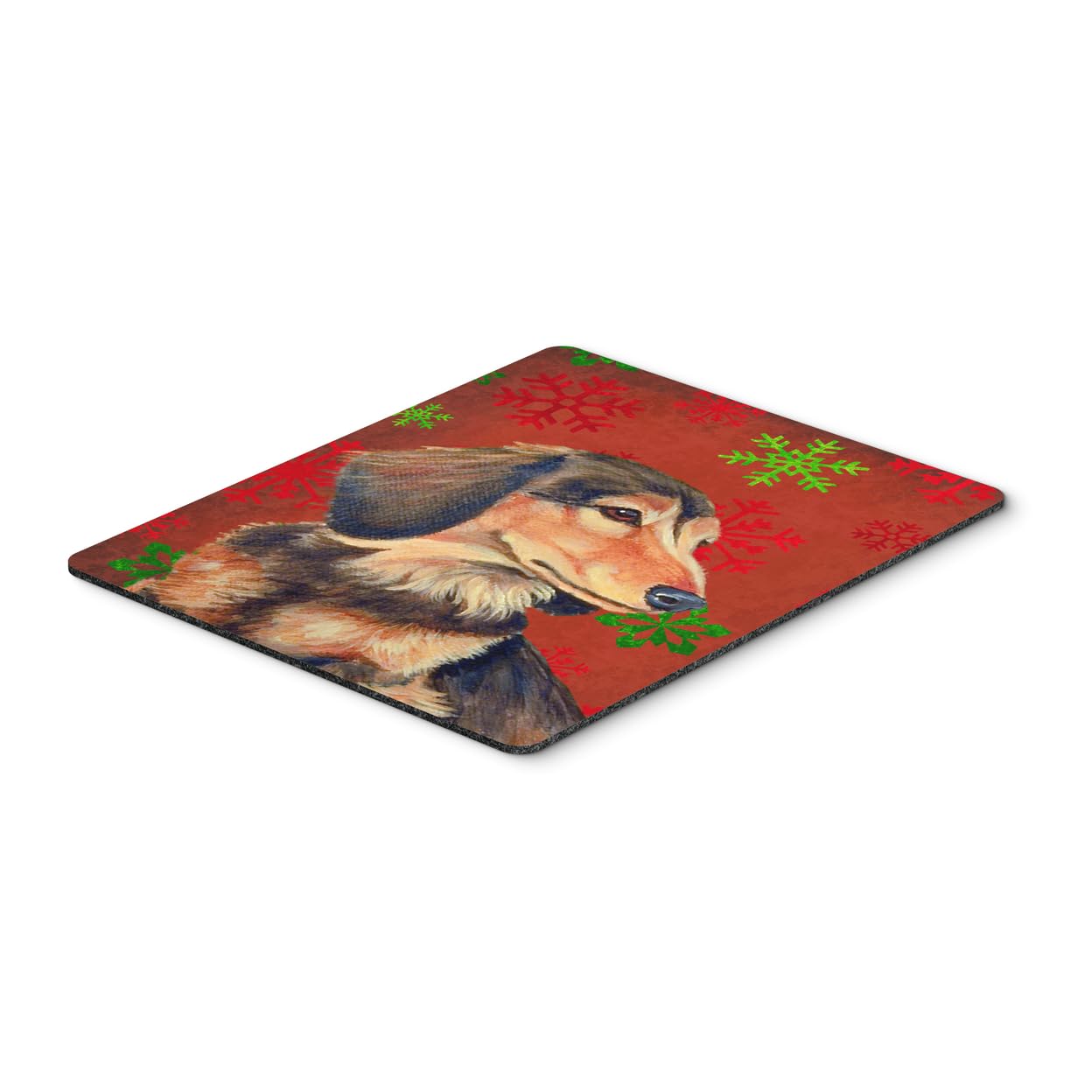 Dachshund Red & Green Snowflakes Holiday Christmas Mouse Pad - Large Washable Mouse Mat for Home, Office, Gaming & Work Computers - Perfect Gift for Pet Lovers & Christmas Decor