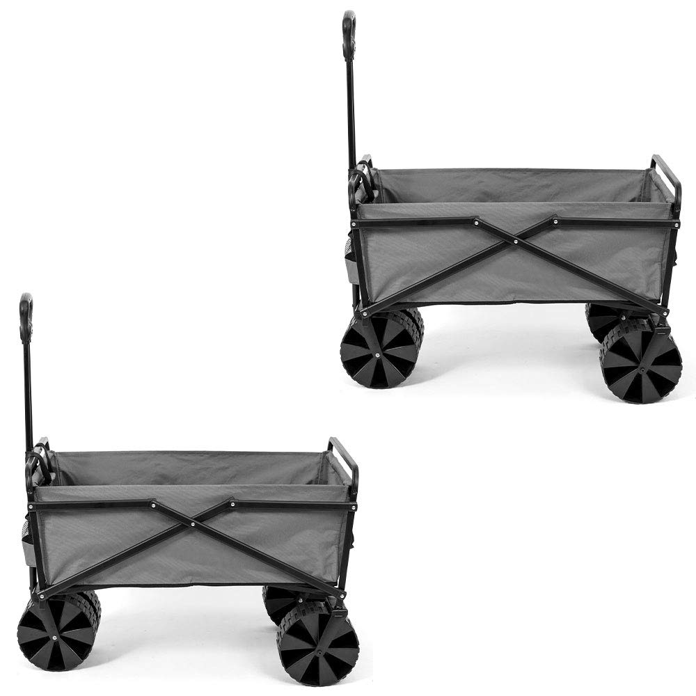Seina Collapsible Steel Frame Folding Utility Wagon Cart - Heavy Duty Beach Cart with Large Capacity, Gray (2 Pack) - Perfect for Beach Trips, Picnics, Camping and Grocery Shopping