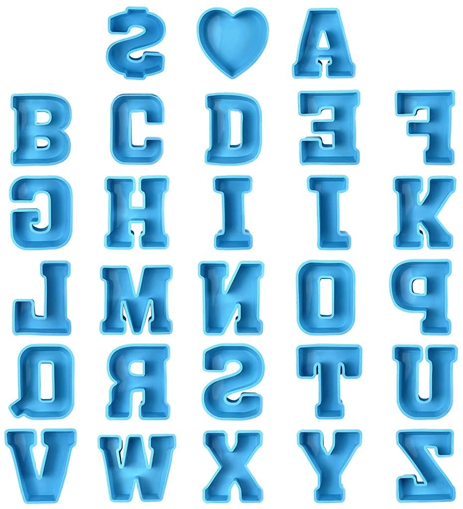 3D Alphabet Epoxy Resin Molds A-Z - Large Capital Letter Silicone Casting Molds for DIY Crafts, Birthday Party Decorations - Perfect for Cake Toppers, Jewelry Making, and Home Decor (1 Set with Heart Included)