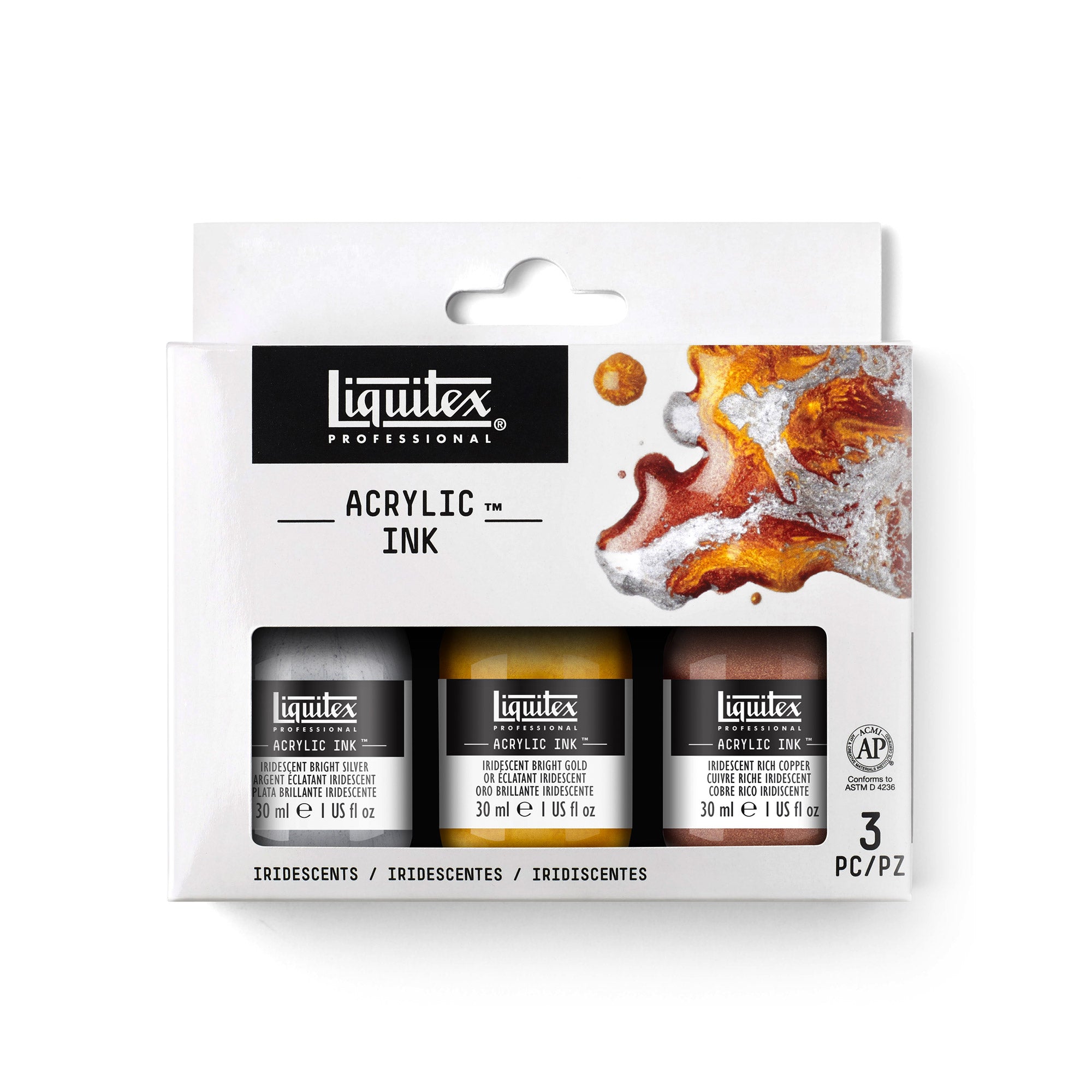 Premium Acrylic Ink Set - 3 Bottles (30ml Each) with Iridescent Finish for Artists, Calligraphy & DIY Crafts - Perfect for Painting, Scrapbooking & Mixed Media Projects
