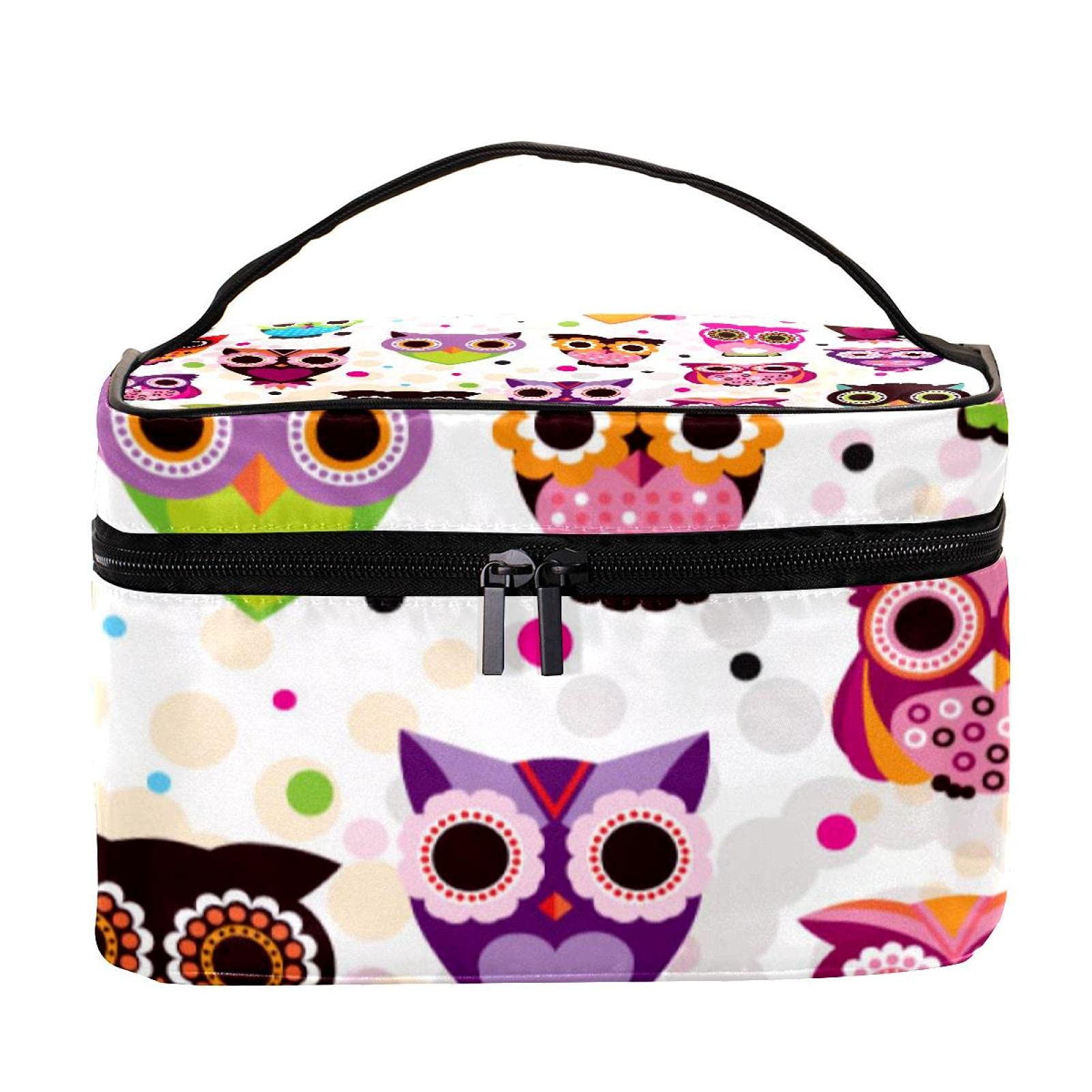 Stylish Owls & Floral Dots Large Travel Makeup Bag - Waterproof Cosmetic Organizer with Zipper for Women & Girls | Perfect for Vacation, Gym, and Daily Essentials Storage