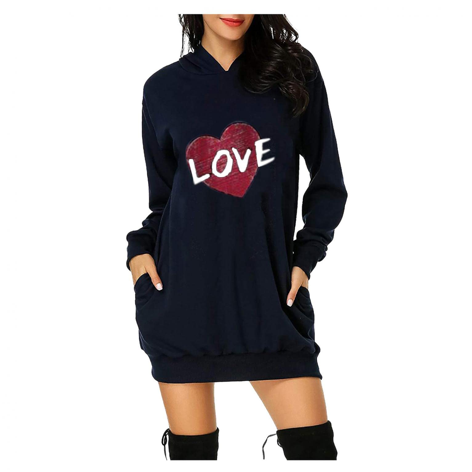 Women's Christmas Dress with Pockets - Long Sleeve Hooded Snowman Snowflake Pullover Sweatshirt Tunic Top Outfit | Holiday Party, Family Gathering, Winter Fashion