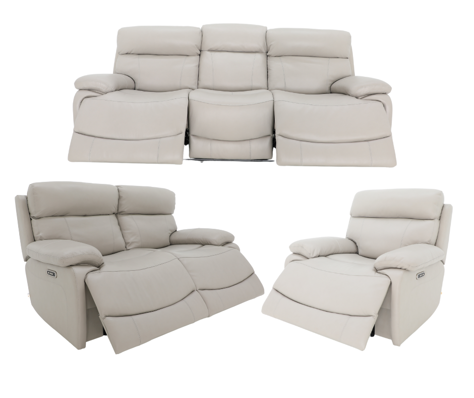 BonnyLynn 7609 Power Reclining Sofa Set with Loveseat and Chair - Taupe Microfiber Upholstery | Living Room Furniture for Home Theater & Family Relaxation