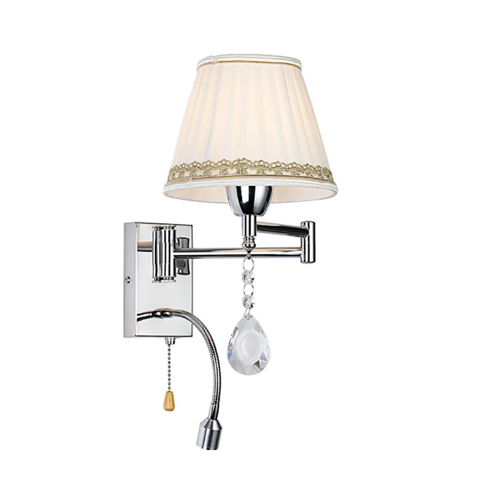 OOFAY Modern Rocker Bedside Wall Lamp - Crystal Accent Lighting for Bedroom, Study & Hotel Decor - Dimmable Sconce Light with Fabric Shade (1-Pack)