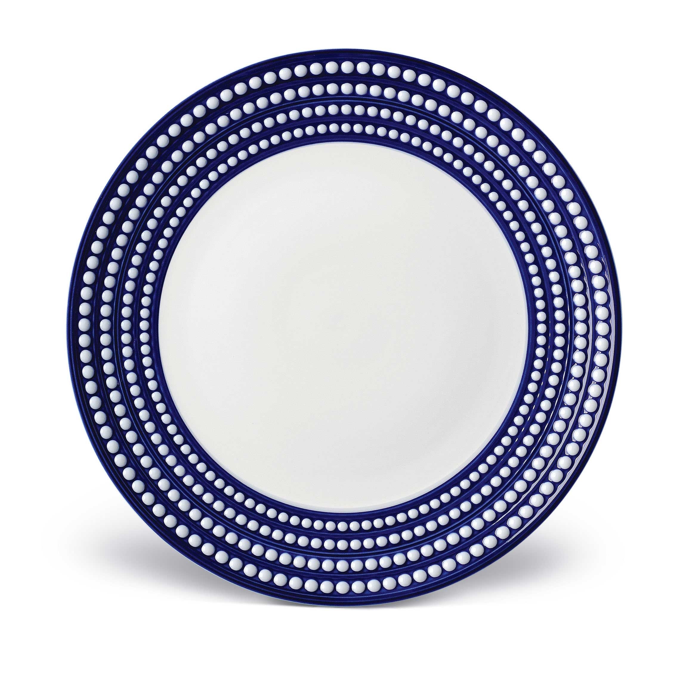 L'Objet Perlee Blue Porcelain Dinner Plate Charger - 12 Inch Round Elegant Tableware for Fine Dining & Special Occasions