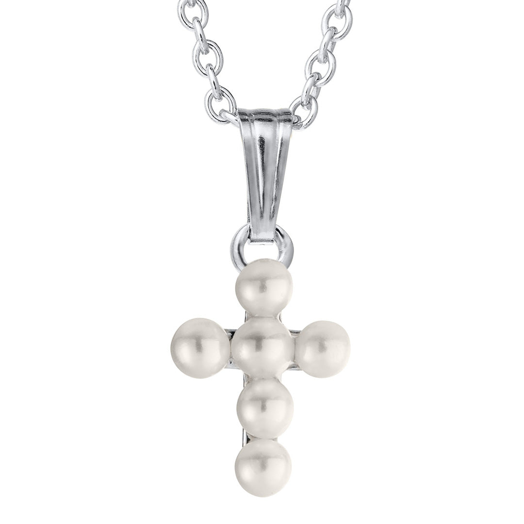 Child Sterling Silver Pearl Cross Pendant Necklace - Elegant Religious Jewelry for Girls - Perfect for Baptism, First Communion & Special Occasions