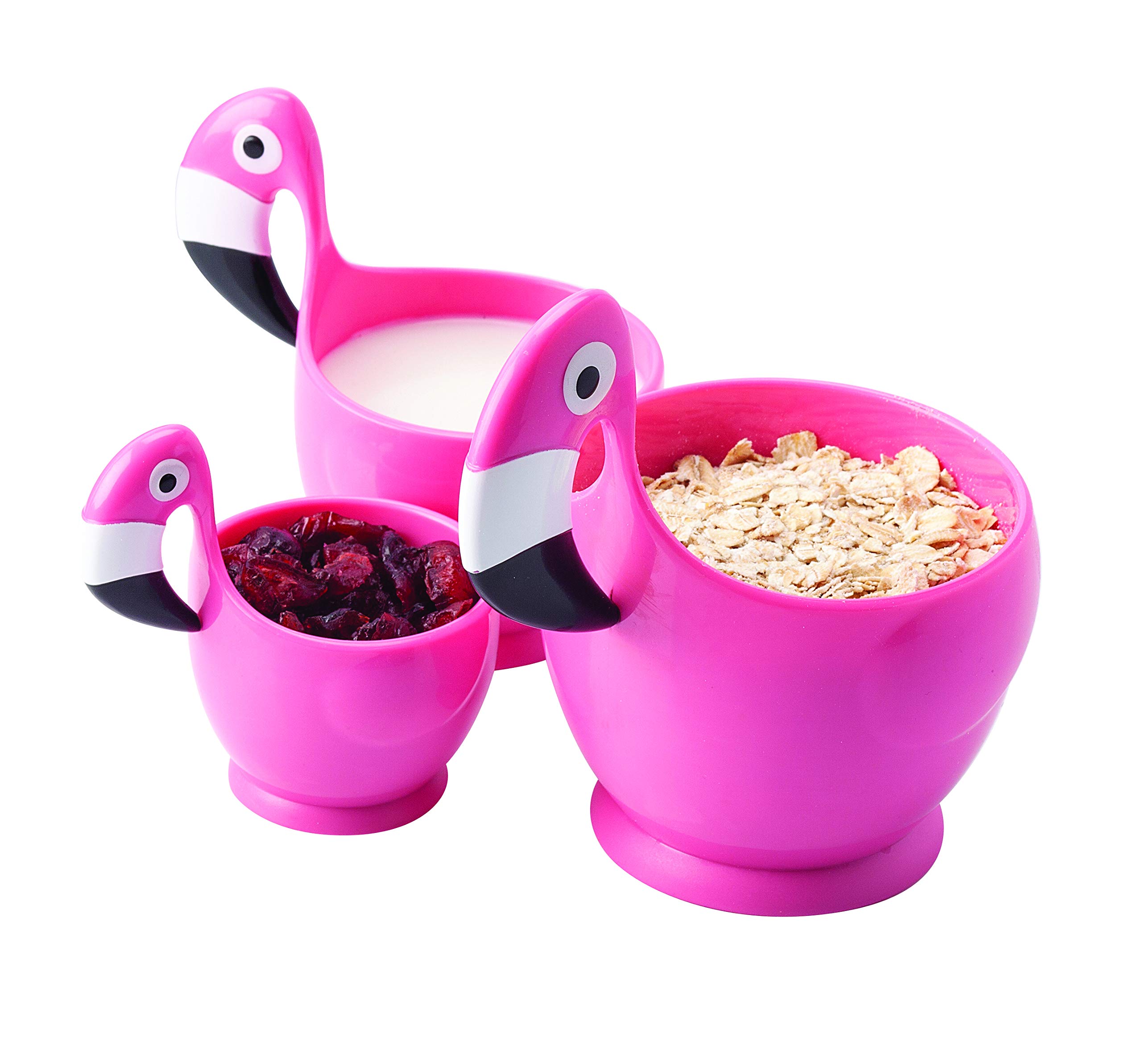 Joie Flamingo Measuring Cups Set - 3-Piece Plastic Kitchen Measuring Tools for Baking & Cooking | Perfect for Home, Restaurant & Professional Chefs