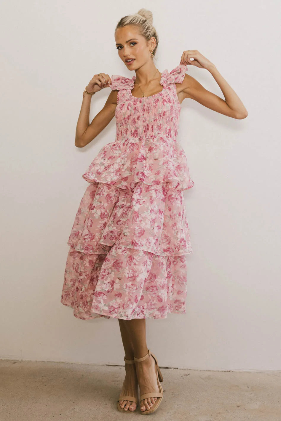 Absedee Floral Midi Dress - Women's Summer Boho Flowy Dress with Short Sleeves - Perfect for Beach Vacations, Garden Parties & Date Nights