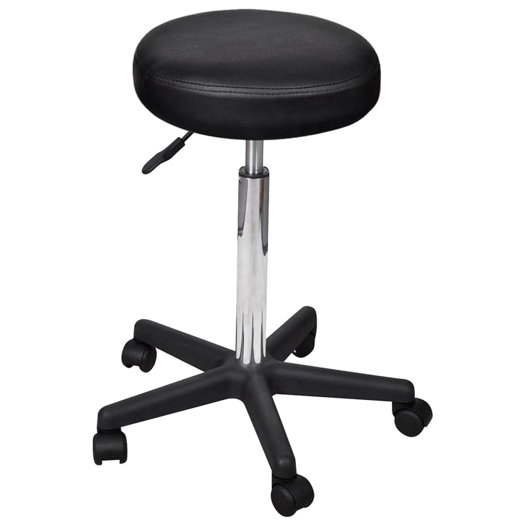Adjustable Height Round Rolling Stool with Wheels - PU Leather Swivel Office Chair for Drafting, Work, SPA & Salon - Black - Perfect for Home Office, Salon Styling & Crafting Workspaces