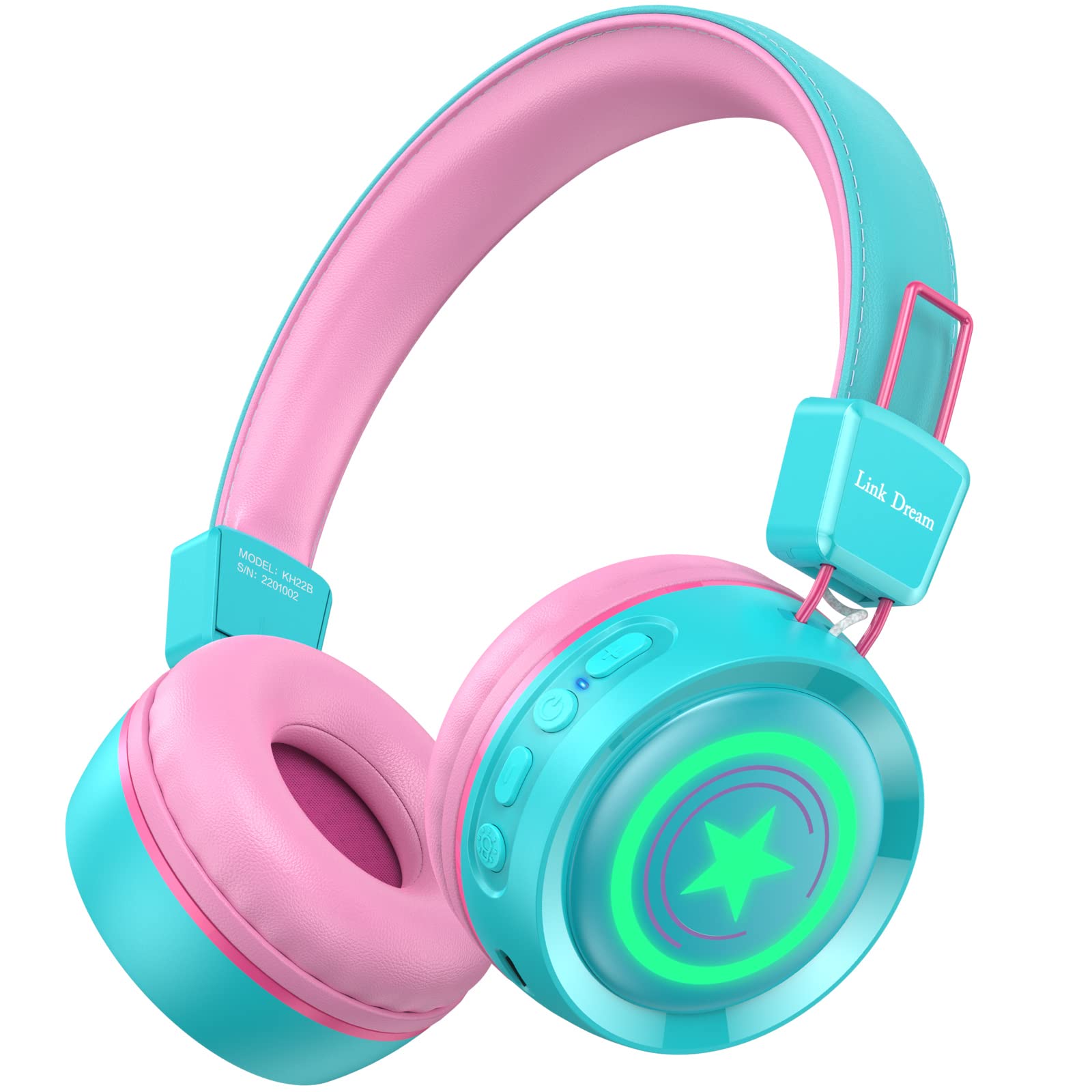 Link Dream Kids Wireless Headphones V5.0 - Bluetooth Headphones for Children with Microphone, 32H Playtime, Soft Padded Ear Cushions, Stereo Sound & Volume Control - Compatible with iPad, Tablet, Cellphones - Perfect for School, Travel, Online Learning (Green/Light)
