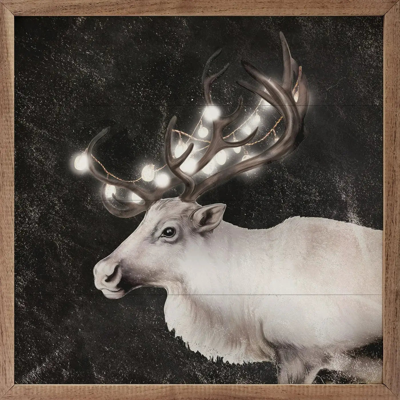 Glowing Reindeer Wood Framed Print - Christmas Wall Art Decor for Home, Office & Holiday Gift - Perfect for Living Room, Bedroom & Festive Decorations