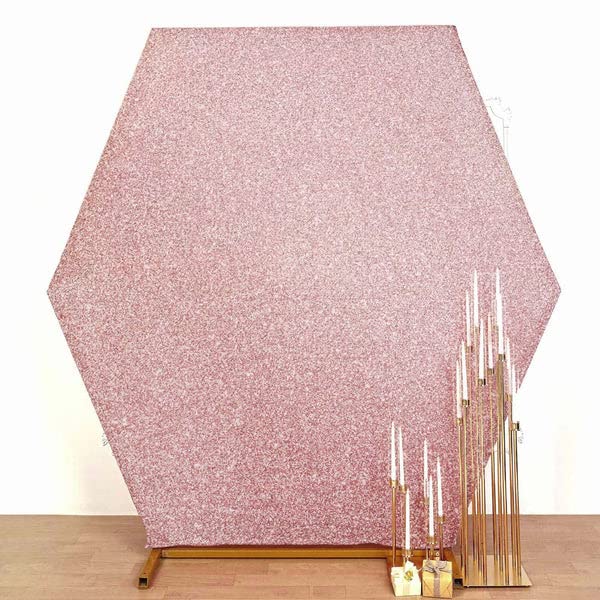 Rose Gold 2-Sided Spandex Wedding Backdrop - 8x7ft Hexagon for Parties & Events