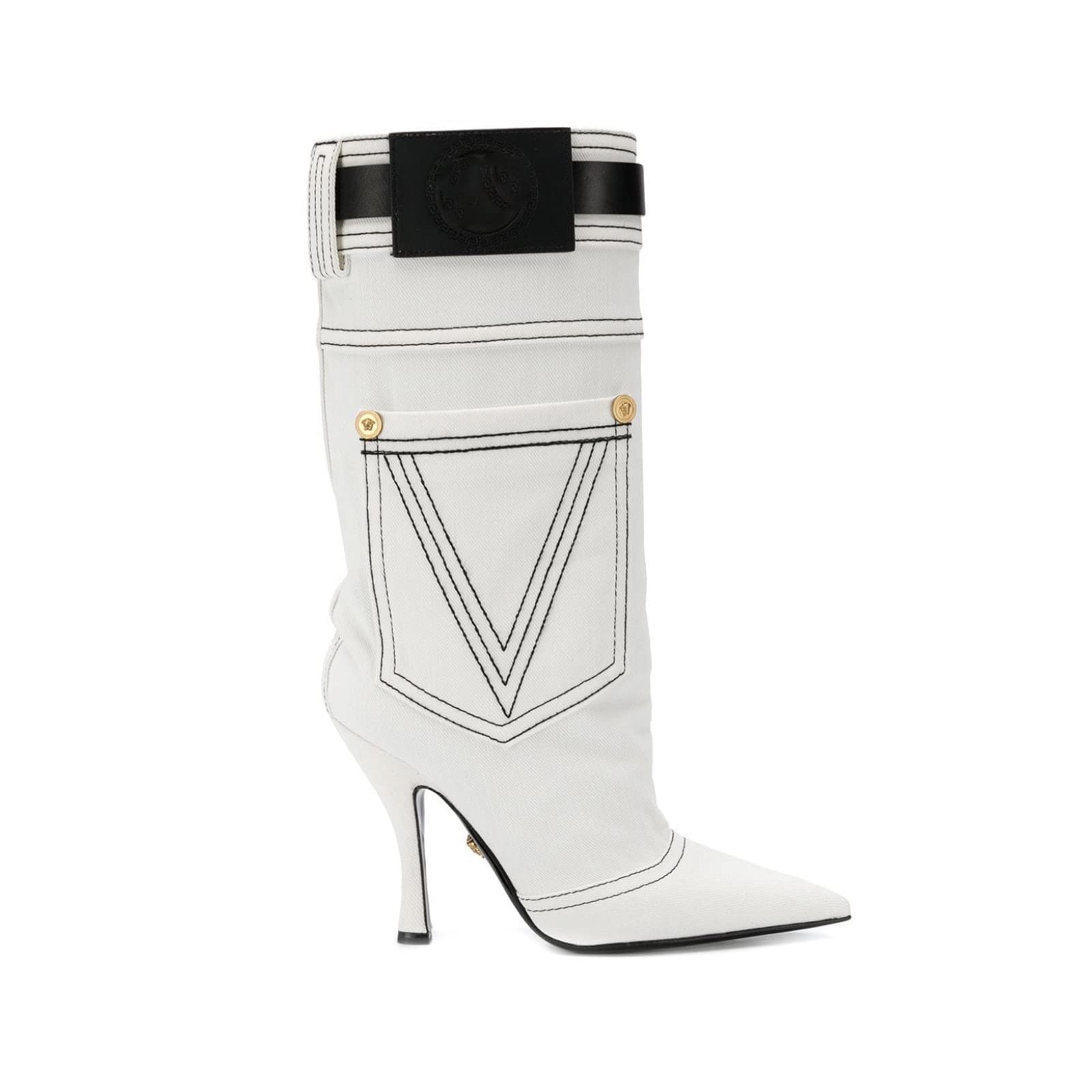 FiveShops Women's Fashion Stiletto High Heel Cowboy Boots - Western Style White & Blue Leather Boots for Women | Perfect for Masquerade Parties, Travel, Spring & Autumn Outfits