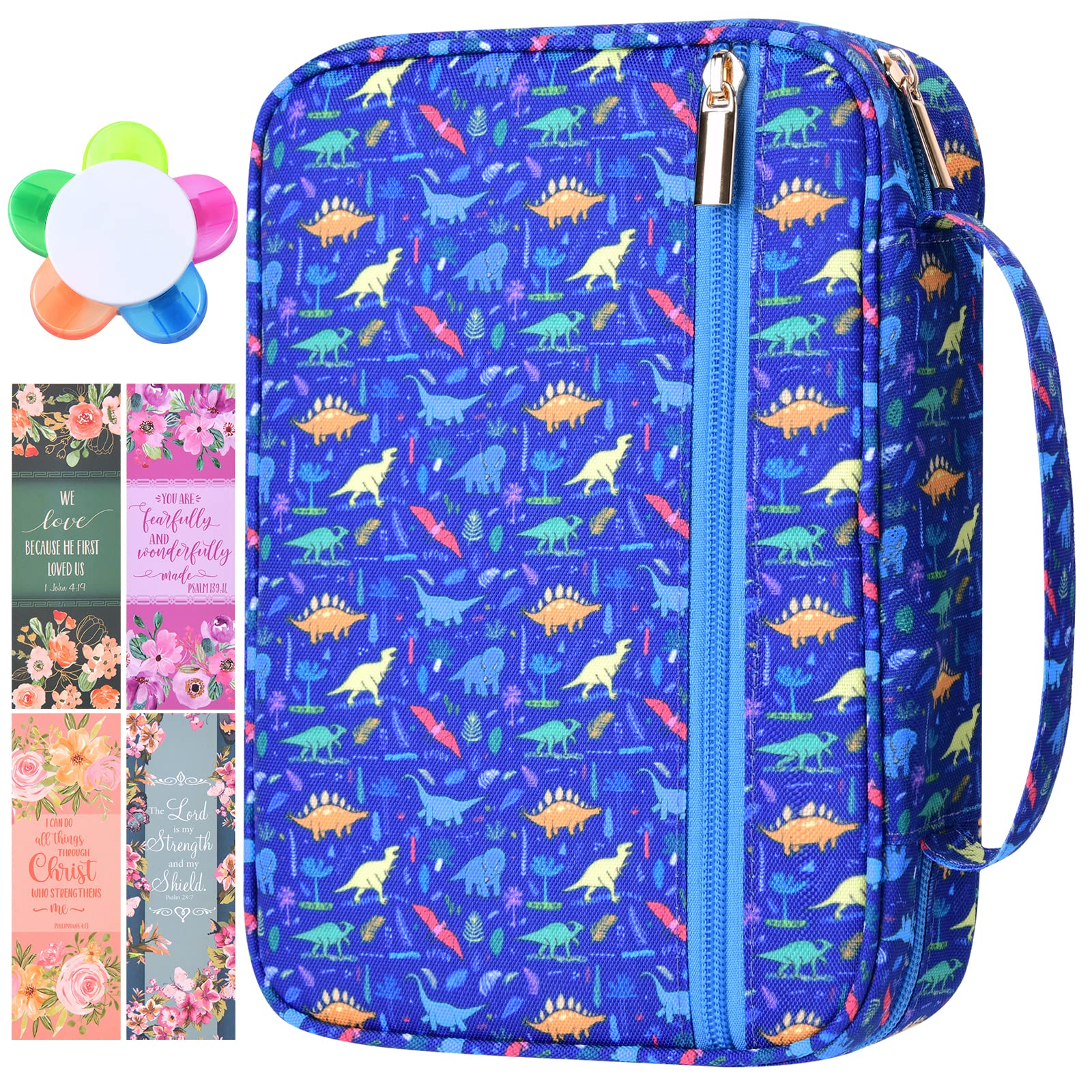 Dinosaur Bible Cover with Zip Pockets - Church Bag for Kids & Teens - Perfect for Bible Study & School