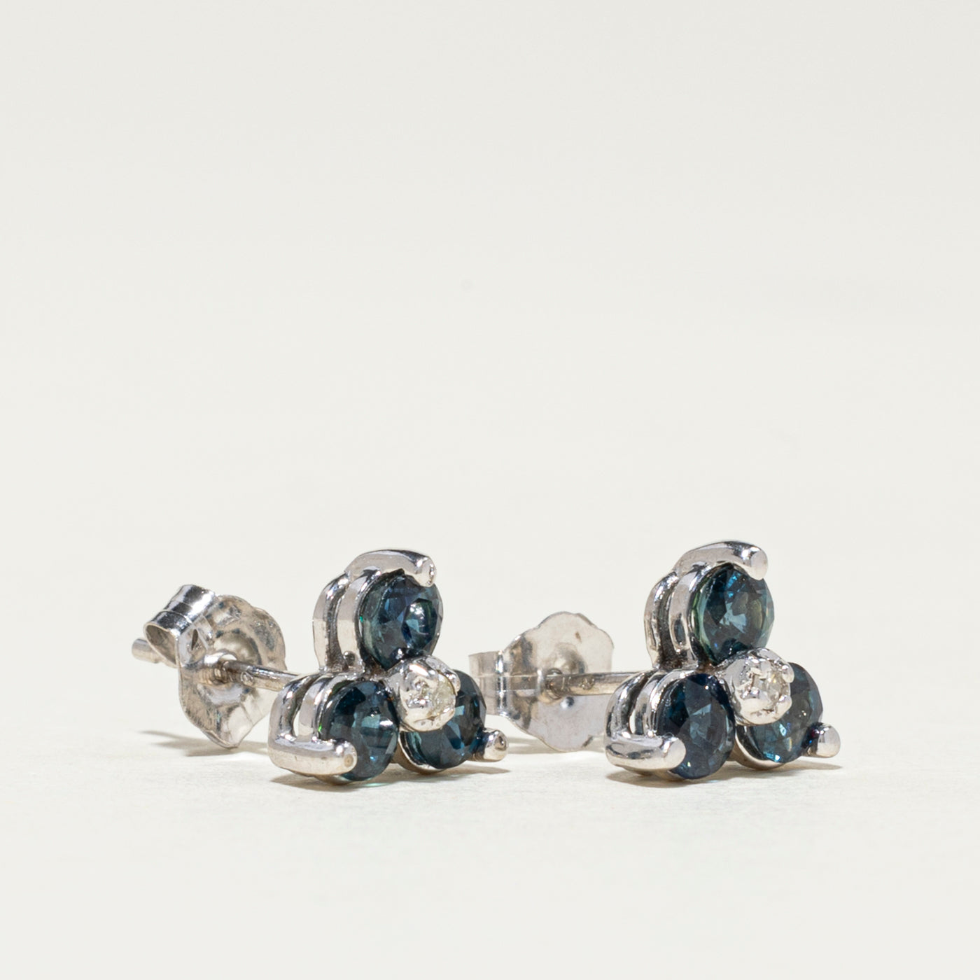Exquisite 0.85ctw Sapphire & Diamond Cluster Stud Earrings | 0.02ctw Diamonds | Elegant Jewelry for Women | Perfect for Weddings, Anniversaries & Special Occasions