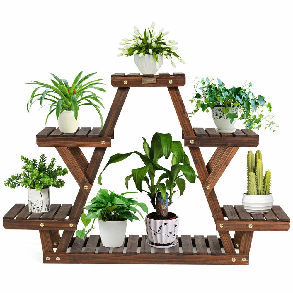 1pc Wooden Plant Stand - Triangular Shelf for 6 Pots, Flower Shelf Storage Rack, Plant Holder - Perfect for Indoor Gardens, Balcony Decor, and Home Organization