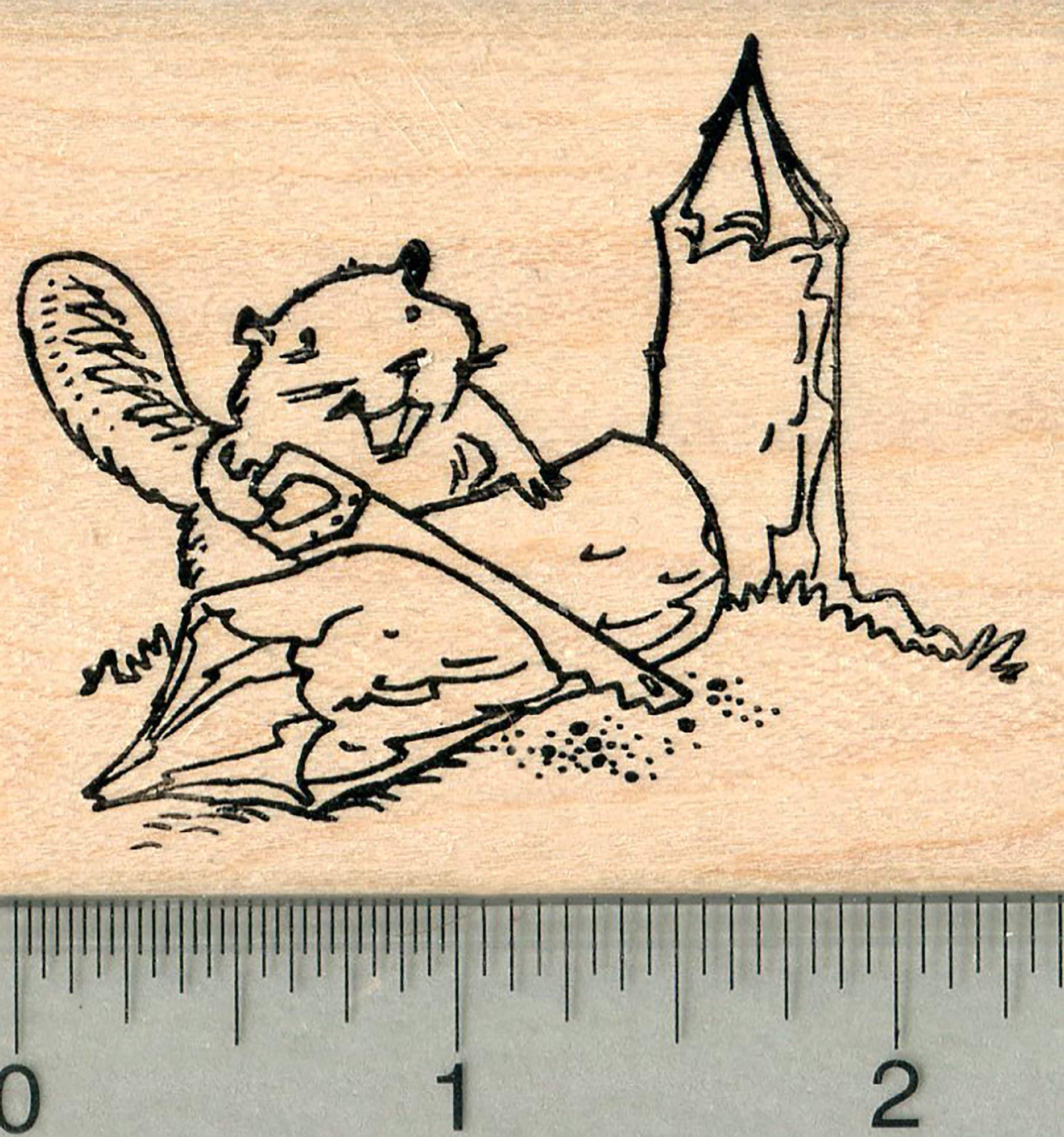 Beaver Rubber Stamp with Hand Saw Design - Perfect for Scrapbooking, DIY Crafts, and Woodworking Projects