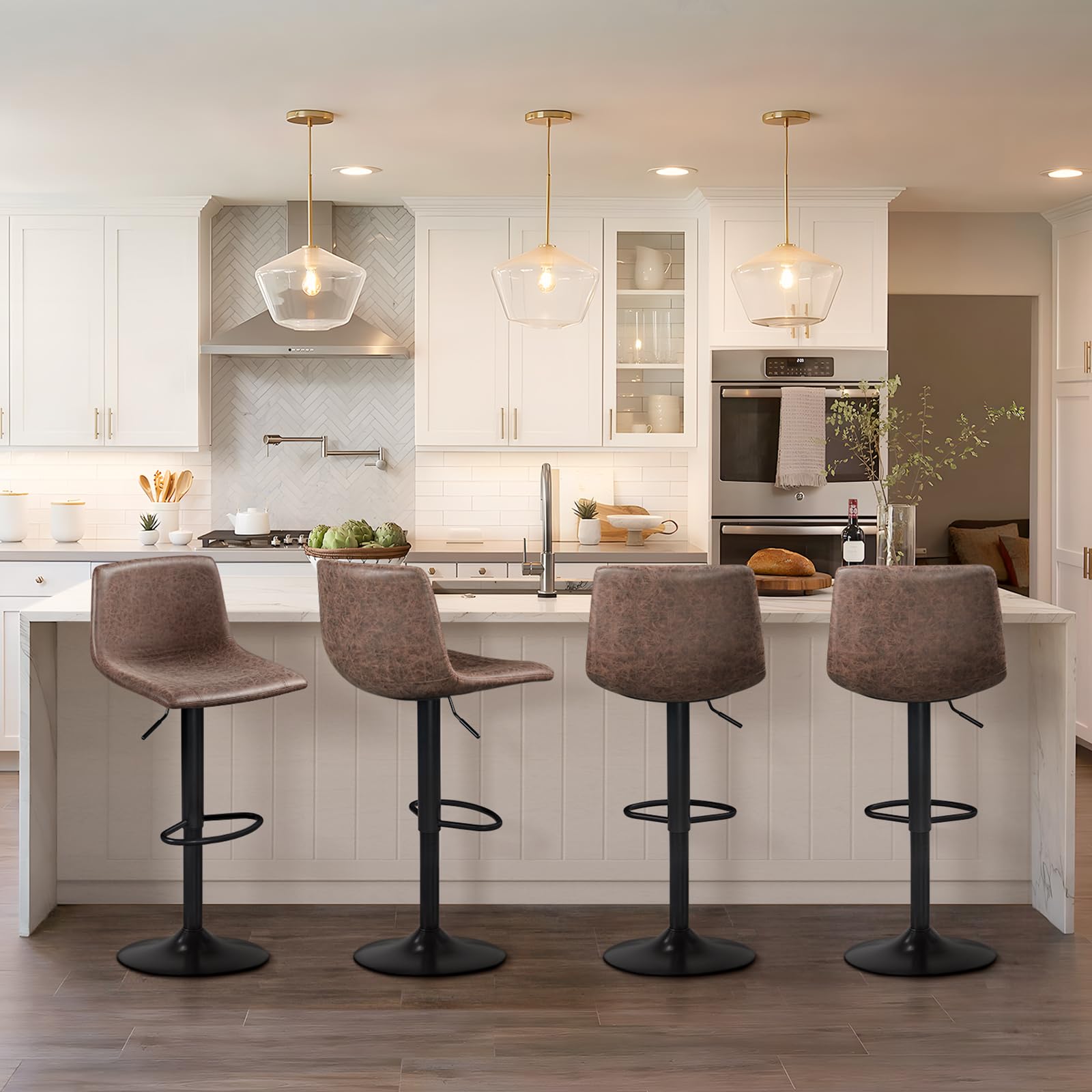 Yaheetech 4-Piece Adjustable Swivel Bar Stool Set - PU Leather Counter Height Stools with Backrest & Footrest - Kitchen Island, Home Bar & Dining Room Furniture - Perfect for Entertaining & Casual Dining (Brown)