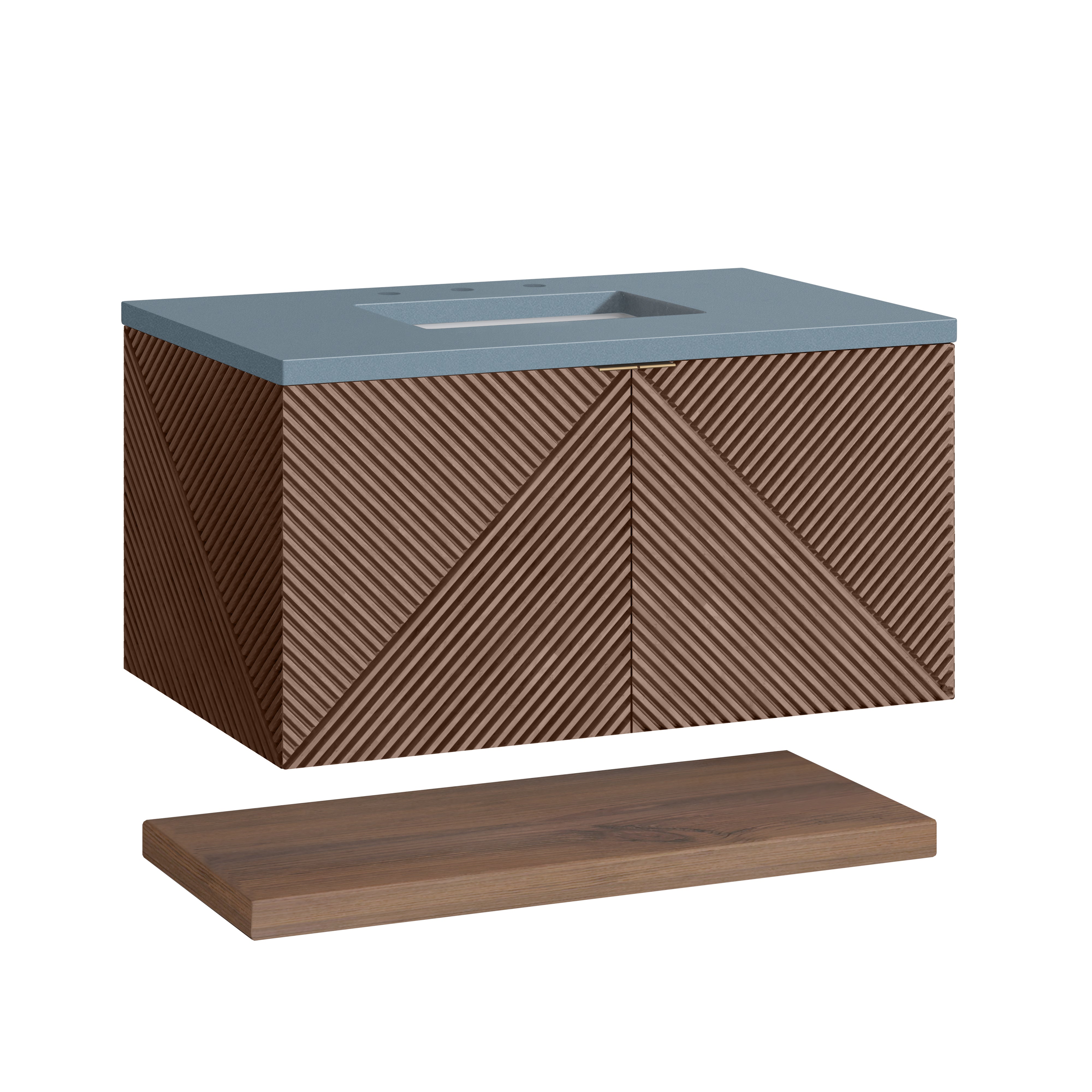 Marcello 36 Inch Single Bathroom Vanity with Chestnut Finish & 3CM Calacatta Blue Quartz Top - Perfect for Modern Master Bathrooms & Powder Rooms