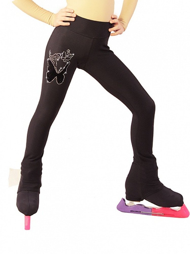 Figure Skating Thermal Pants for Women - Velvet Butterfly Design Black Winter Leggings - Perfect for Ice Skating, Ballet, Dance & Cold Weather Training