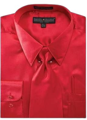Daniel Ellissa Satin Slim Fit Dress Shirt with Tie DNS06 in Red | Formal & Business Attire for Men