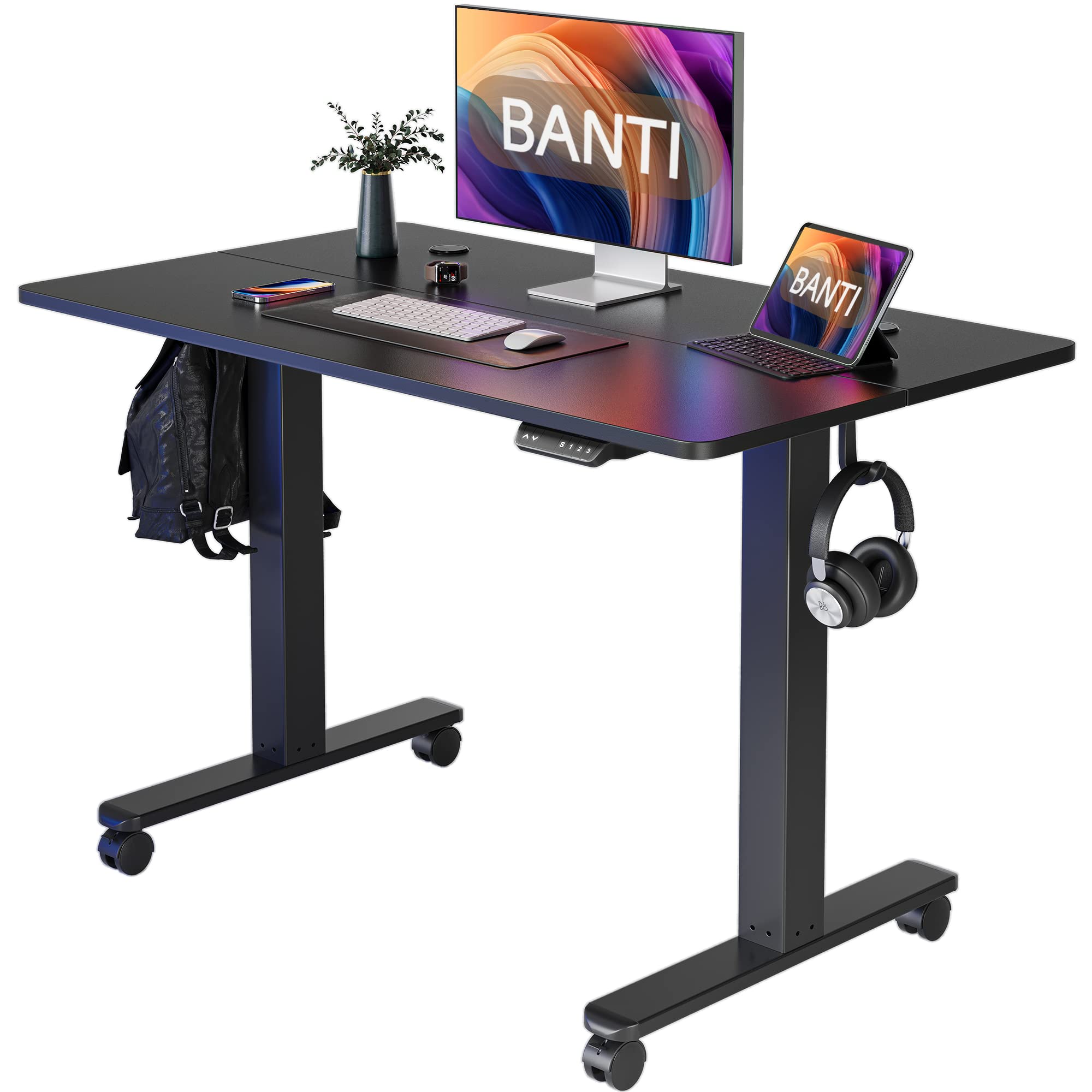 BANTI 40 x 24 Inch Electric Standing Desk - Height Adjustable Sit Stand Workstation with Splice Board for Home Office, Black | Perfect for Remote Work, Gaming & Study Setup