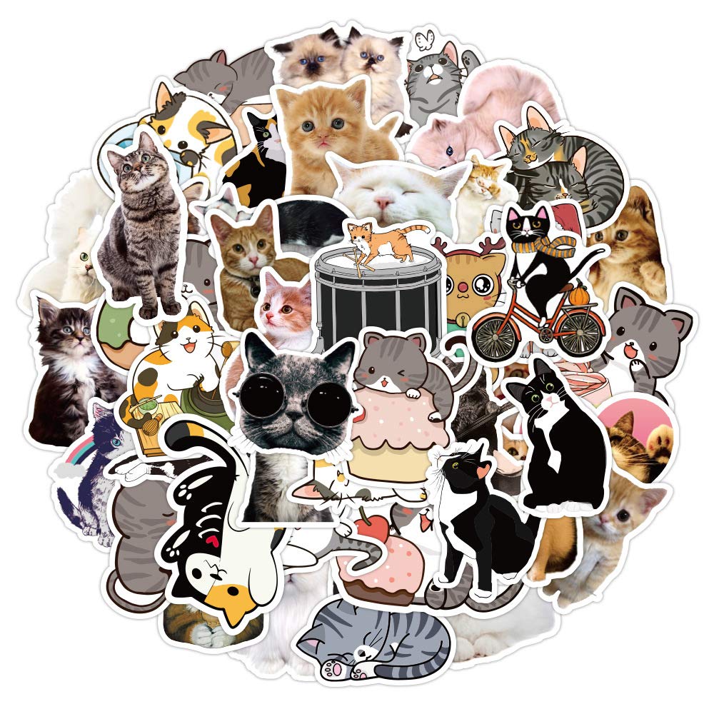 50 Pcs Cute Cartoon Kitty Stickers - Trendy Vinyl Decals for Laptop, MacBook, Water Bottle, Car, Snowboard, Luggage & Bicycle - Perfect for DIY Decoration, School Supplies & Gift Giving