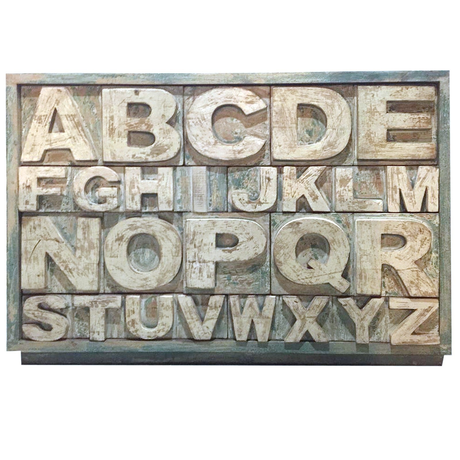 Hand Carved Wooden Sideboard Alphabet Chest - 9 Drawers Dresser for Bedroom & Living Room Storage - Perfect for Organizing Clothes, Toys, and Home Decor