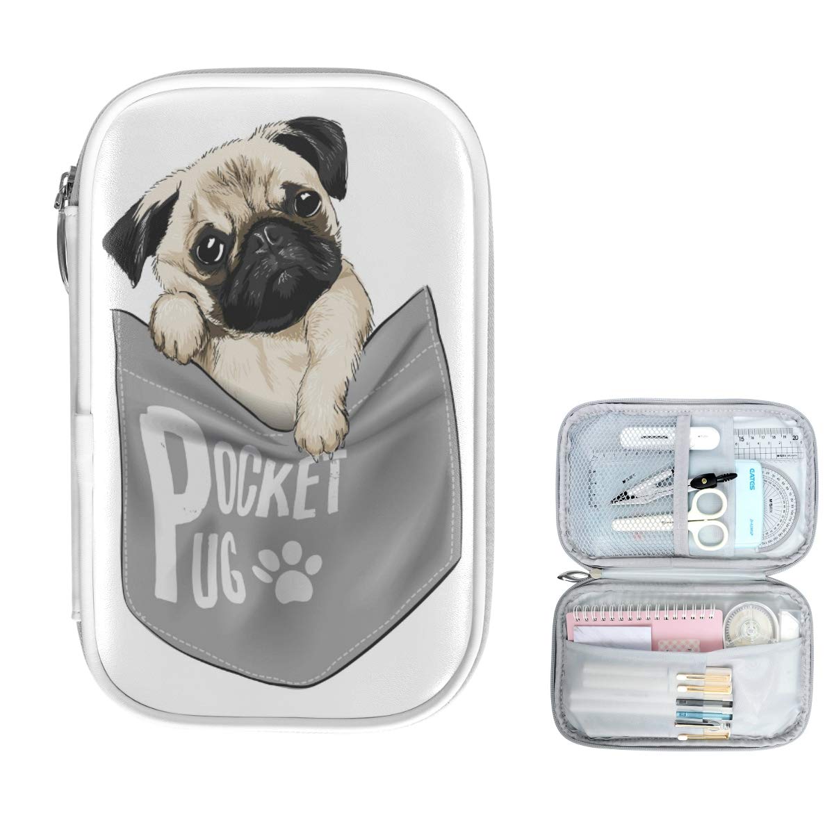 ZZKKO Cute Pug Dog Pencil Case - Zippered Stationery Organizer for Pens, Pencils & School Supplies | Makeup Bag & Cosmetic Pouch | Perfect for School, Office & Travel Accessories