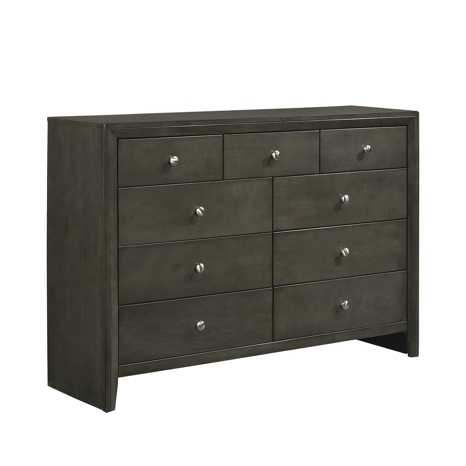 Simple Relax 9-Drawer Dresser with Metal Handles in Modern Gray - Perfect for Bedroom, Nursery, or Closet Organization