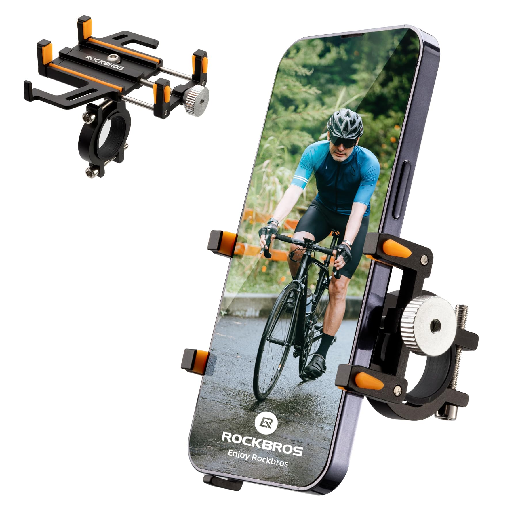 ROCKBROS 360° Rotatable Aluminum Bike Phone Mount - Universal Handlebar Holder for iPhone, Samsung & Smartphones - Perfect for Cycling, Motorcycling & E-Bike Rides