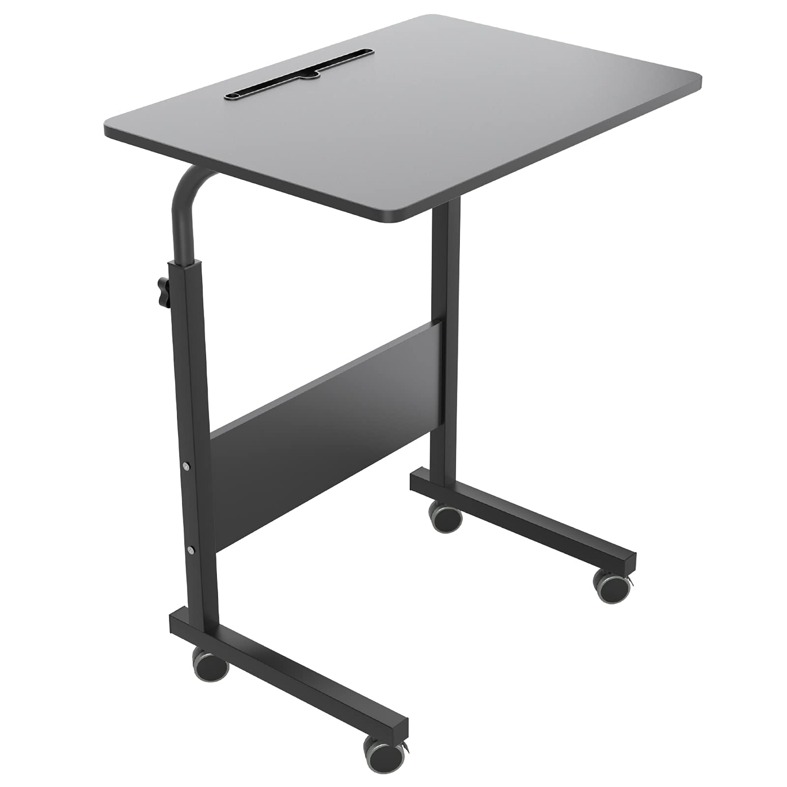 Rolling Laptop Desk Stand Up Desk - Adjustable Mobile Laptop Table with Wheels, DlandHome 23.6 Inch Medium Size Side Table, Portable Stand for Bed Sofa w/Tablet Slot, Black - Perfect for Home Office, Study, and Living Room