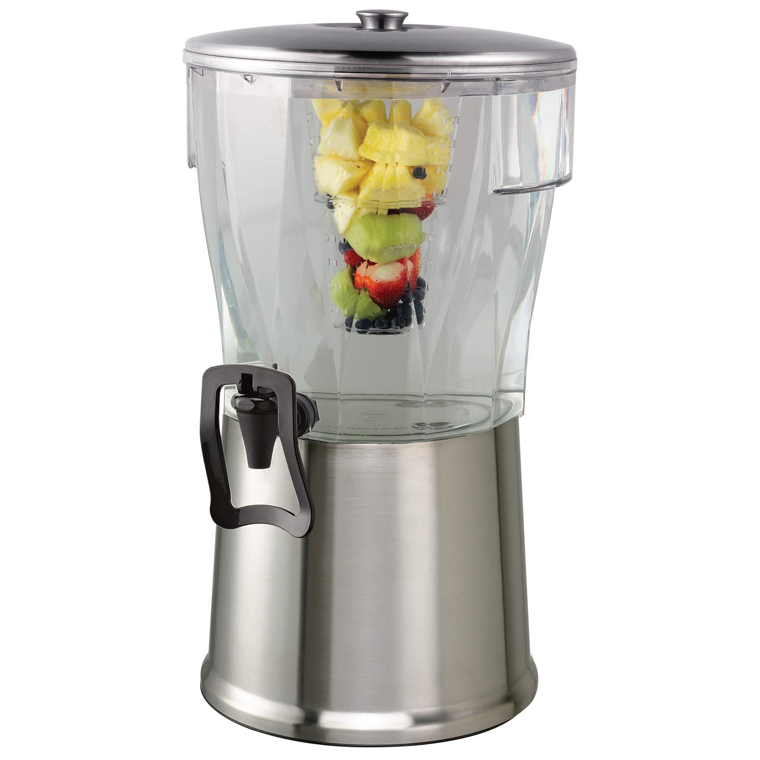 Stainless Steel 5 Gallon Beverage Dispenser with Hands-Free Spigot & Infuser Tube - Round Design for Parties, Events, and Outdoor Gatherings - Silver (Service Ideas CBDRT5SSHF)