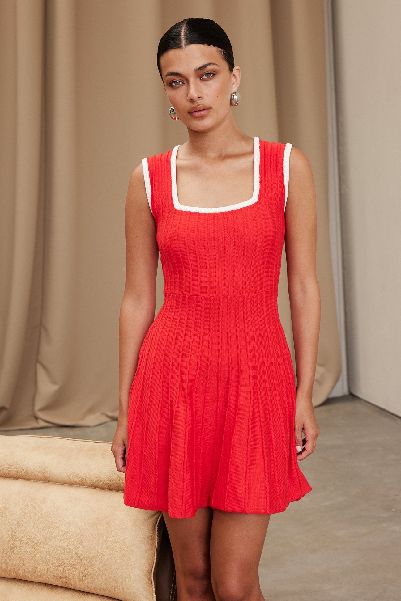 Calle Knit Mini Dress for Women - Sexy Red Bodycon Party Dress for Night Out, Date Night, Club Wear, and Casual Outings